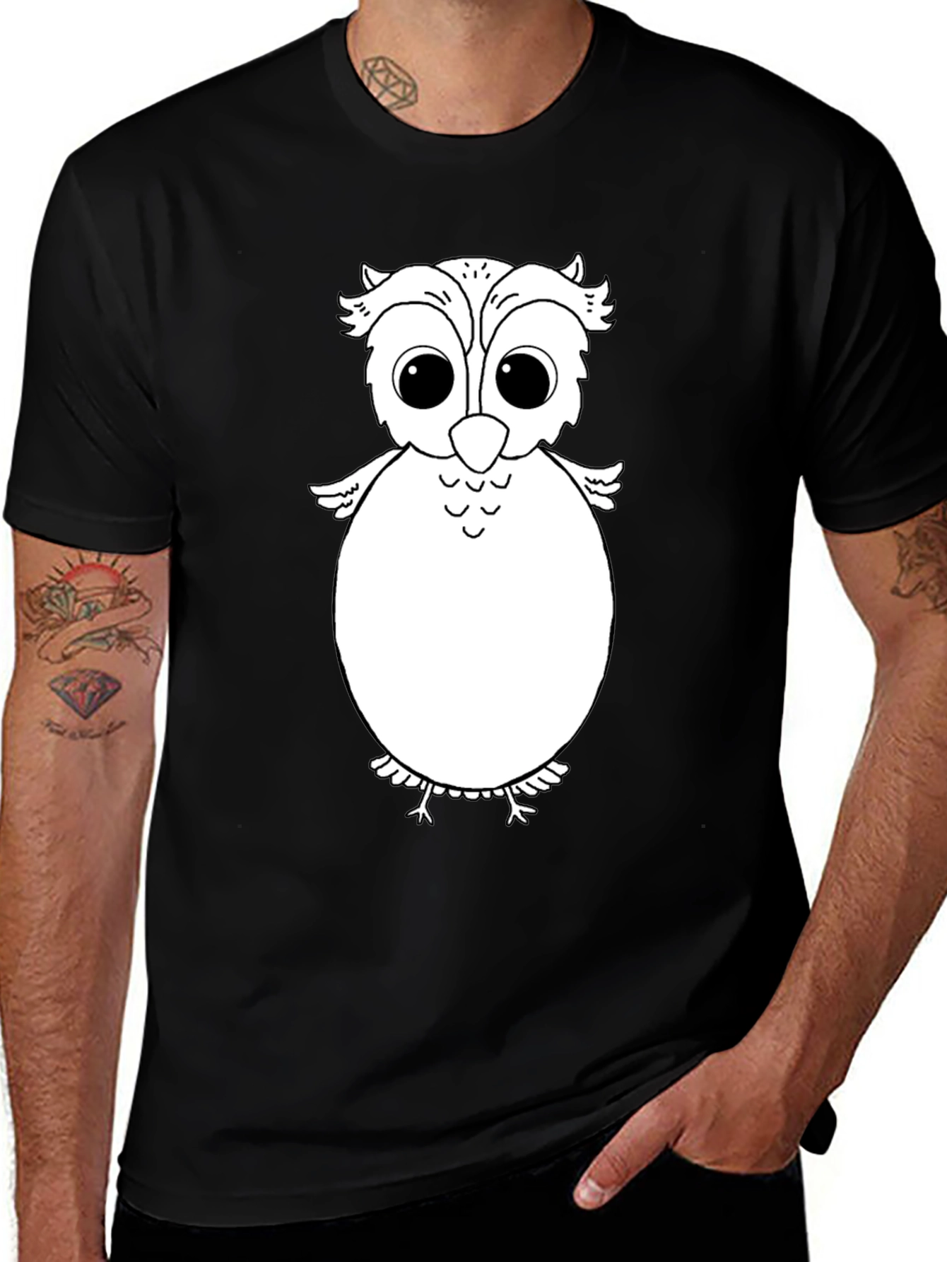 Owl Graphic Tee - Black Cotton Comfort