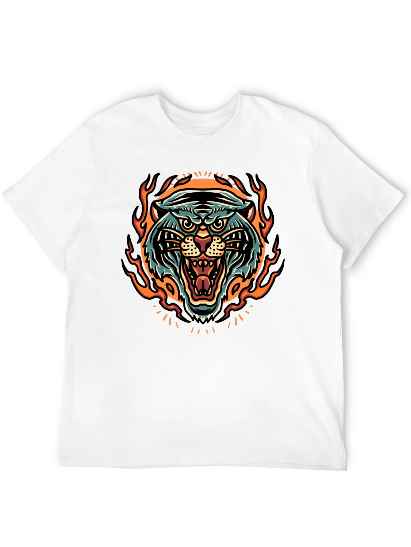 Fiery Tiger Graphic Print Black T-Shirt
