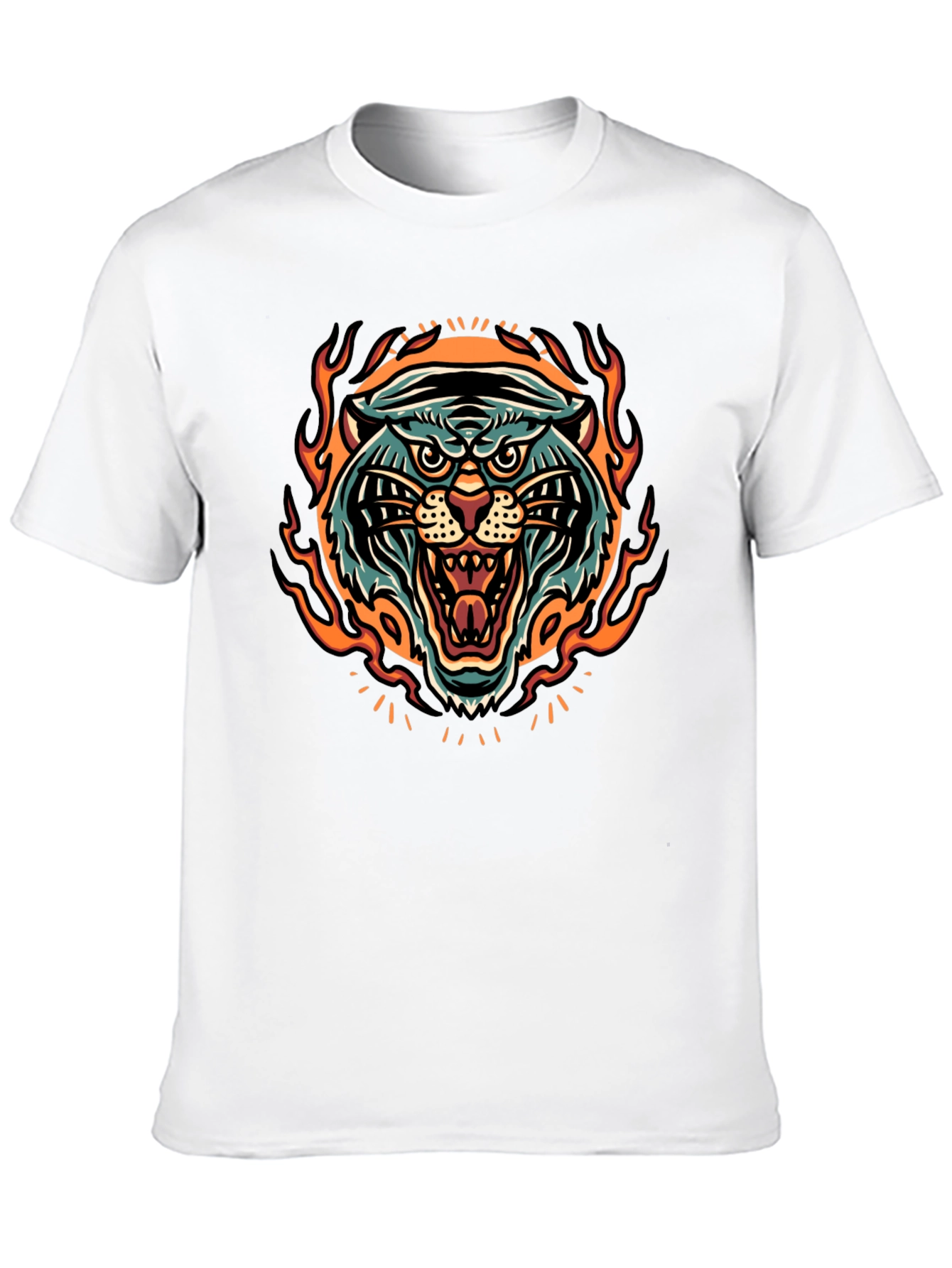 Fiery Tiger Graphic Print Black T-Shirt