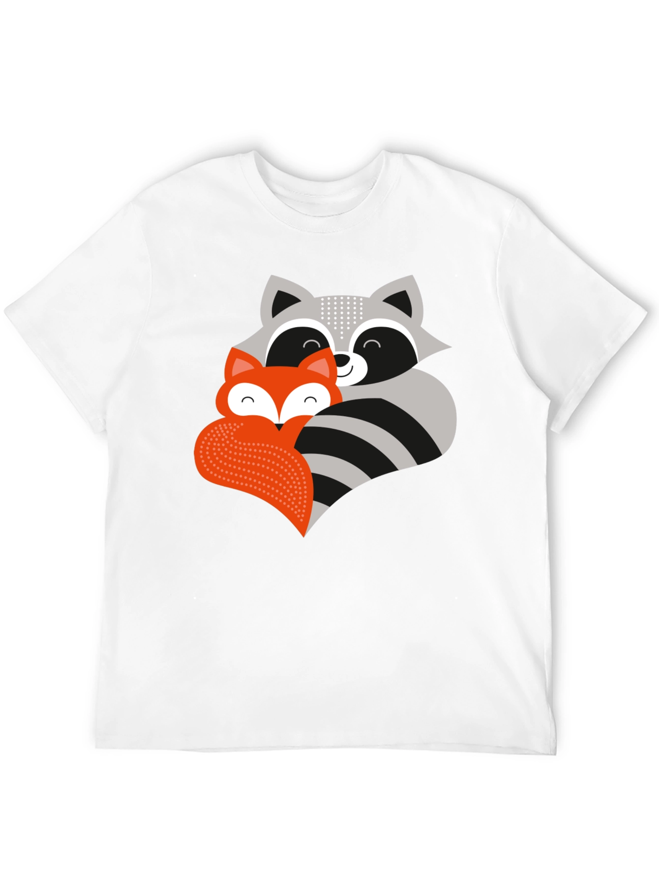 Cute Raccoon & Fox Graphic T-Shirt - Black