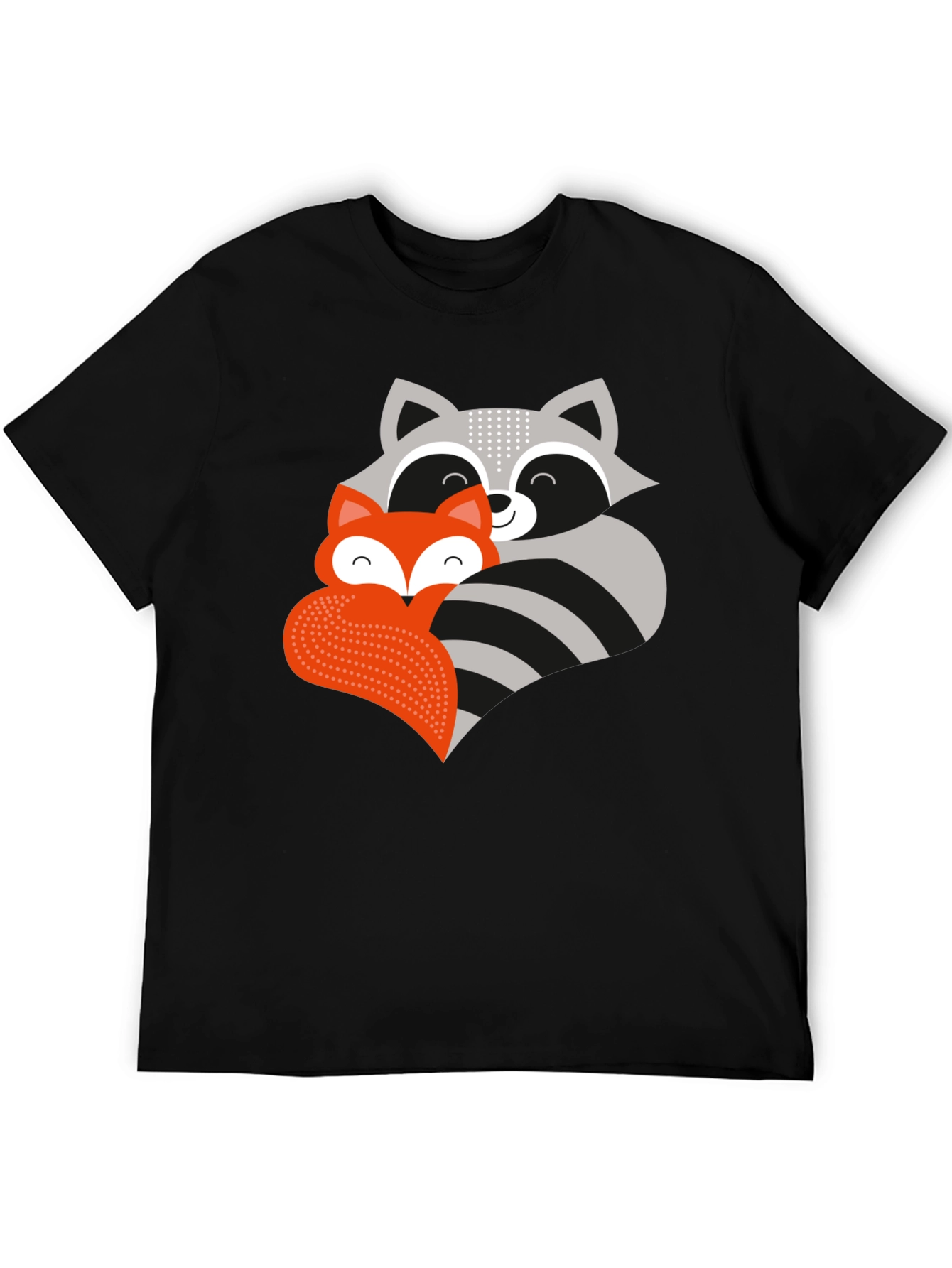 Cute Raccoon & Fox Graphic T-Shirt - Black