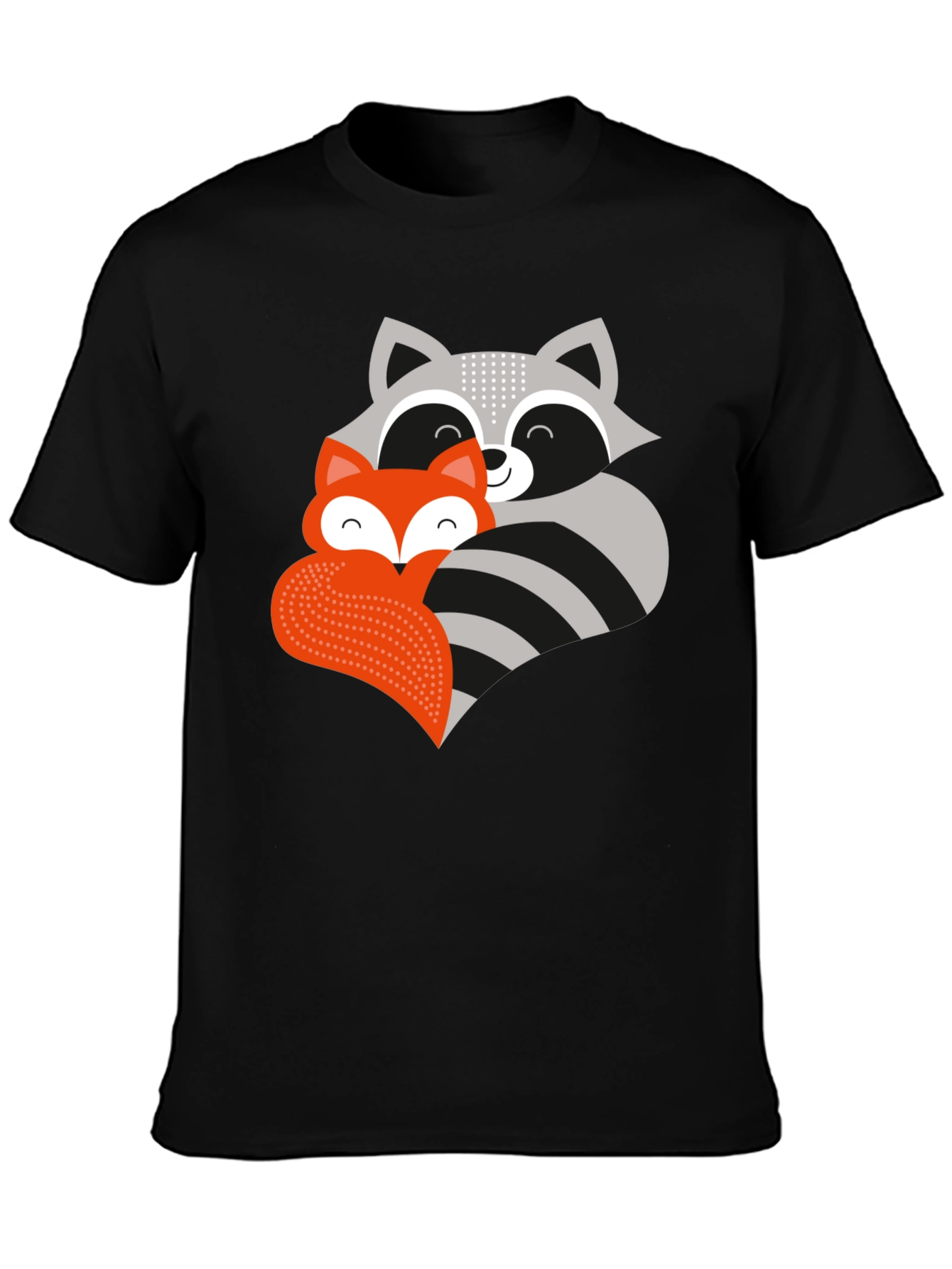 Cute Raccoon & Fox Graphic T-Shirt - Black