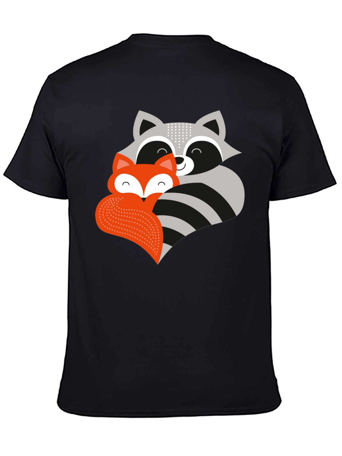 Cute Raccoon & Fox Graphic T-Shirt - Black