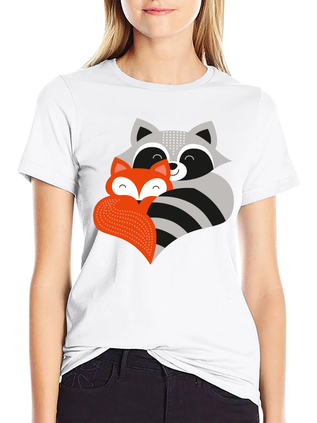 Cute Raccoon & Fox Graphic T-Shirt - Black