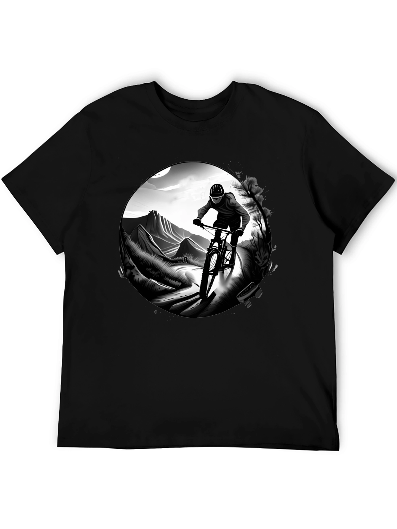 Mens Black Mountain Biking Graphic Tee