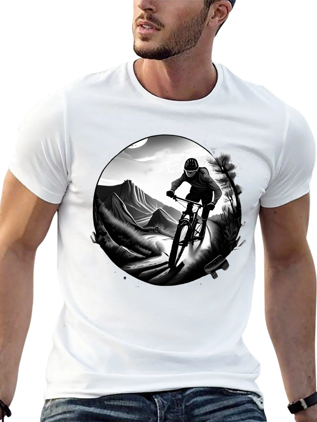 Mens Black Mountain Biking Graphic Tee