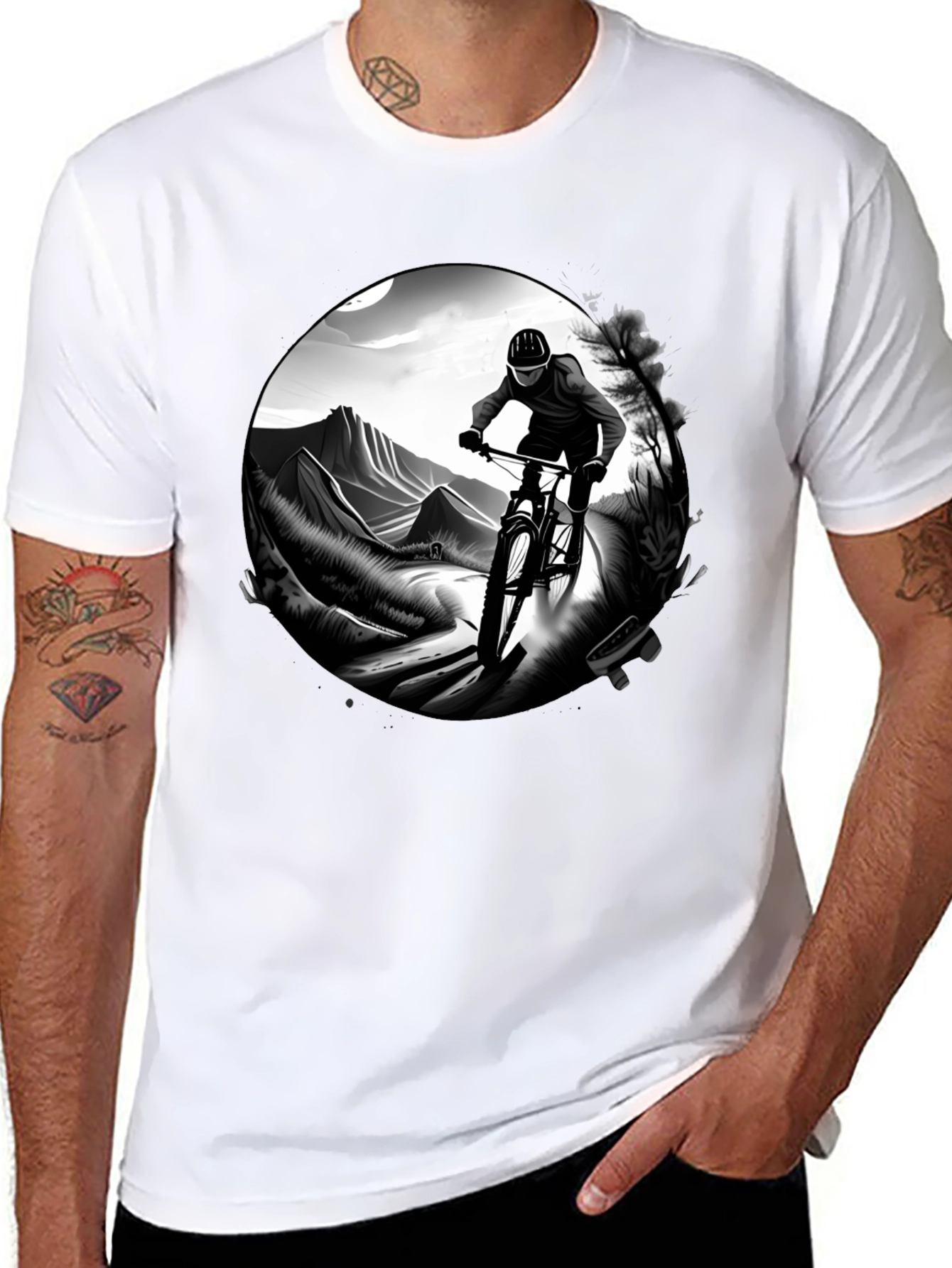 Mens Black Mountain Biking Graphic Tee