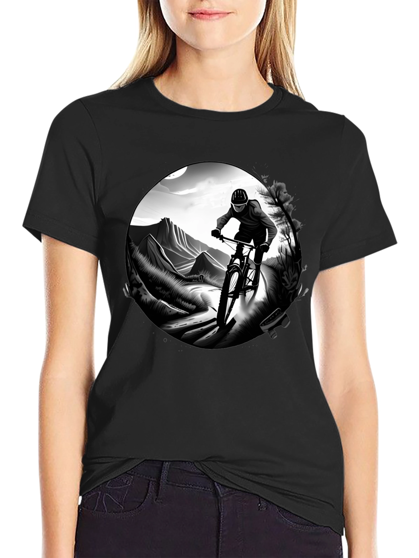 Mens Black Mountain Biking Graphic Tee