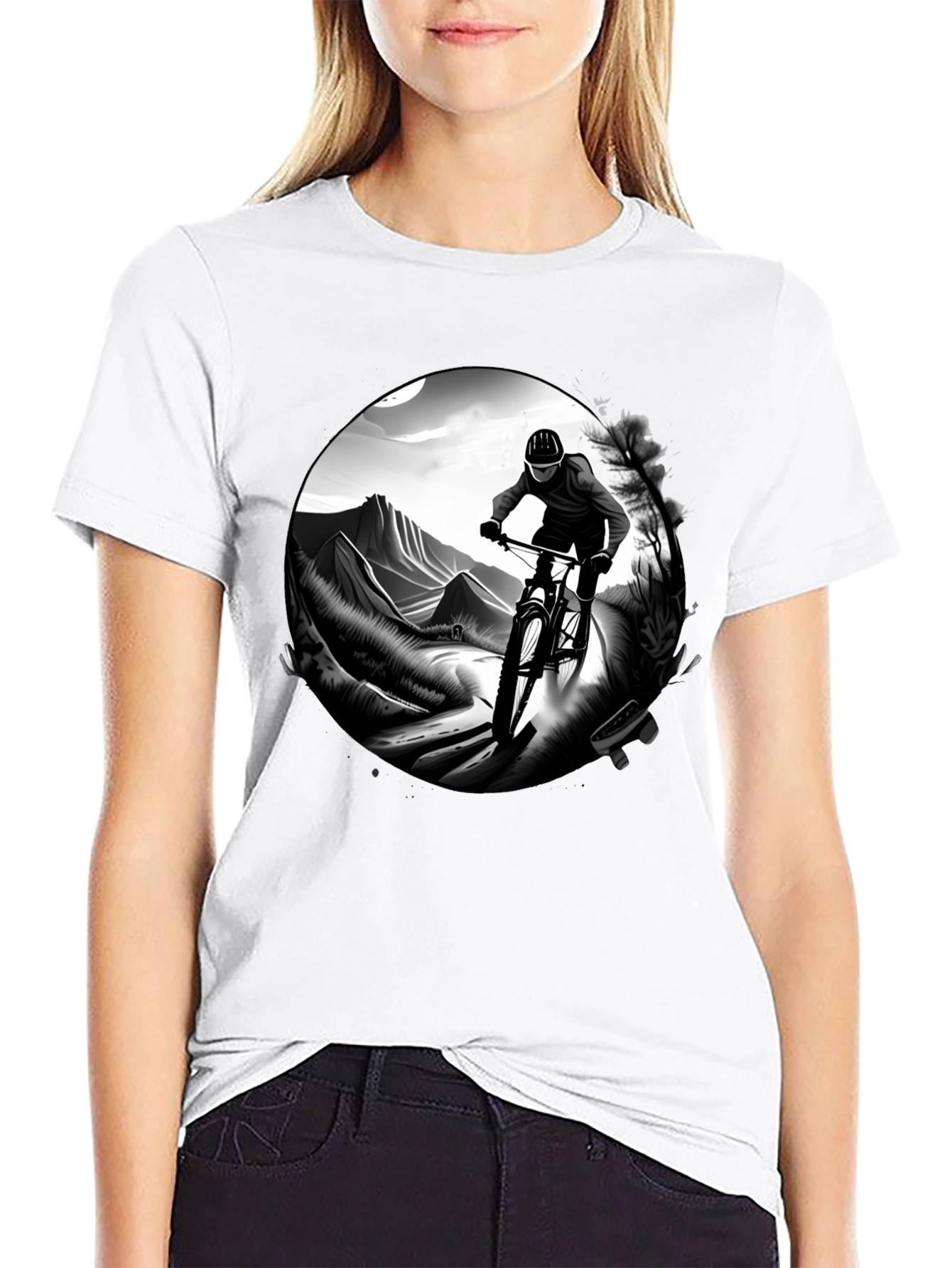 Mens Black Mountain Biking Graphic Tee
