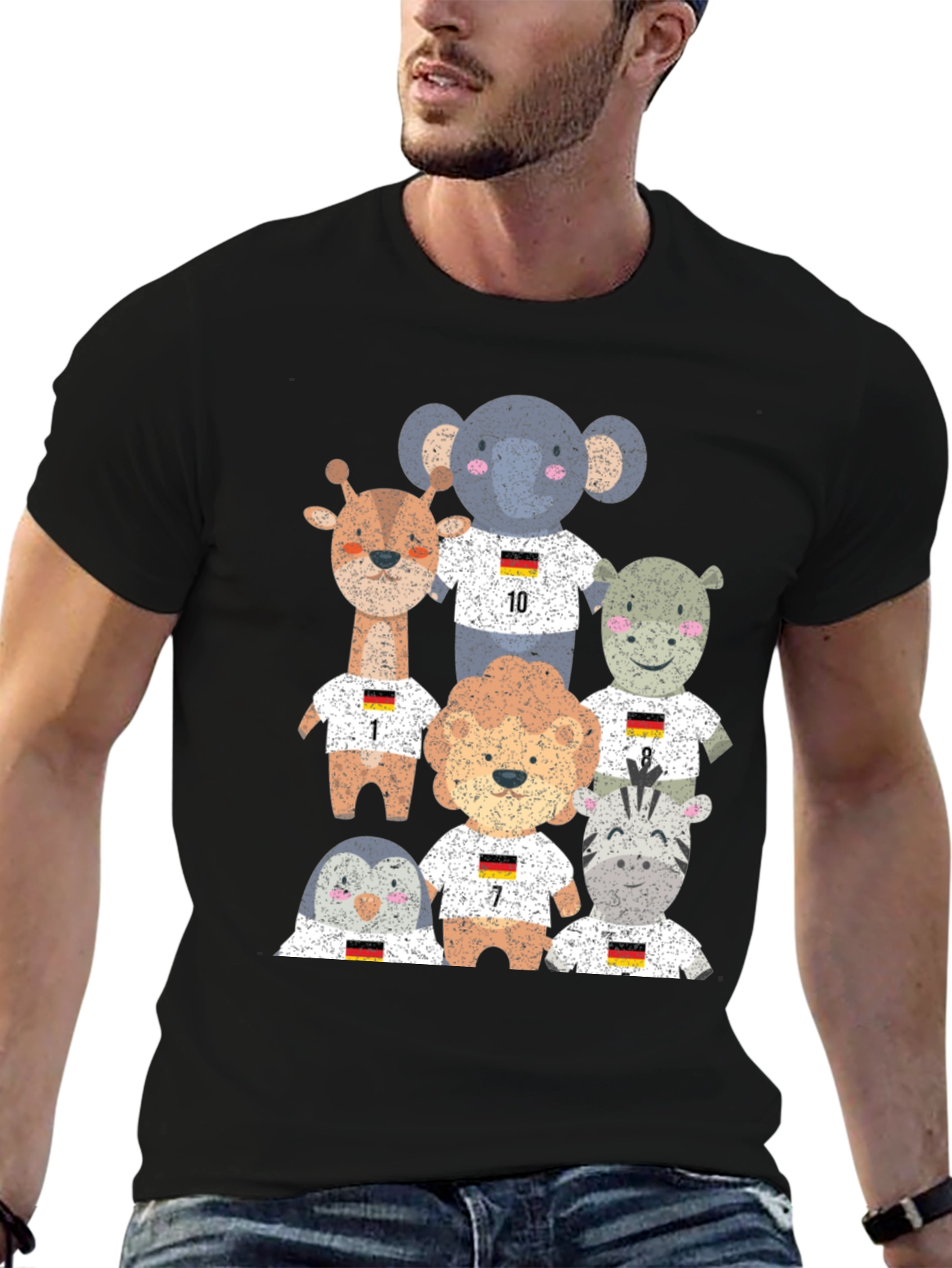 Animal Soccer Team Black Graphic T-Shirt