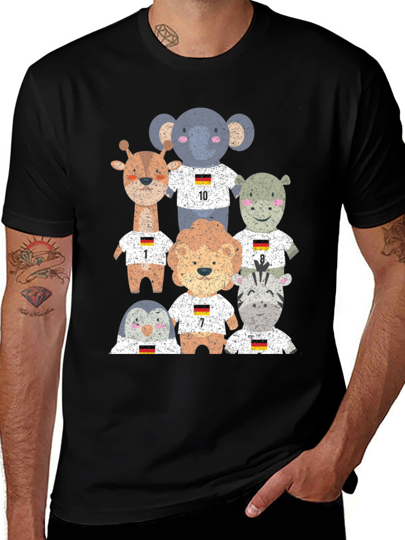 Animal Soccer Team Black Graphic T-Shirt