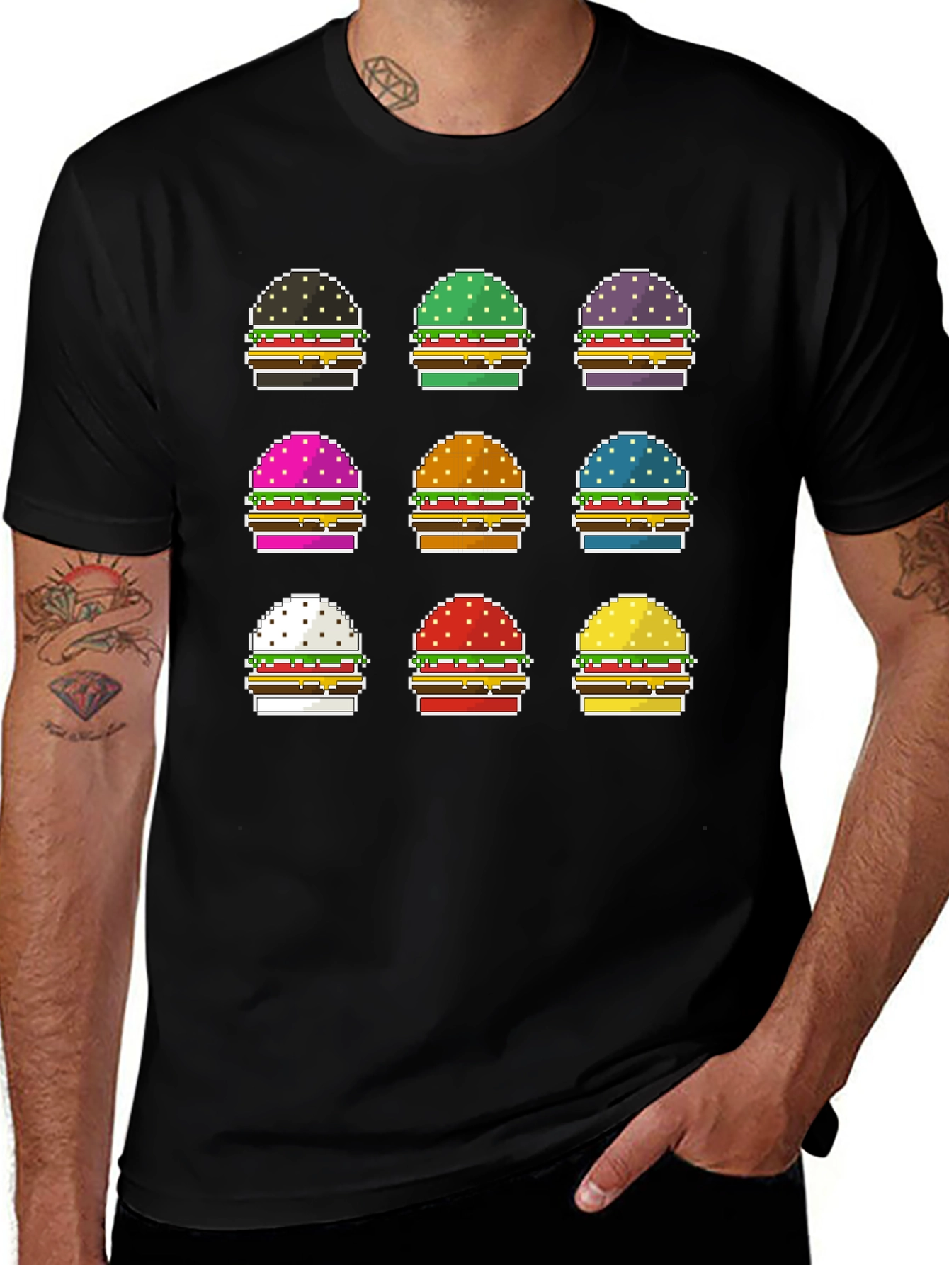 Pixel Burger Graphic Tee - Funky Foodie Fashion