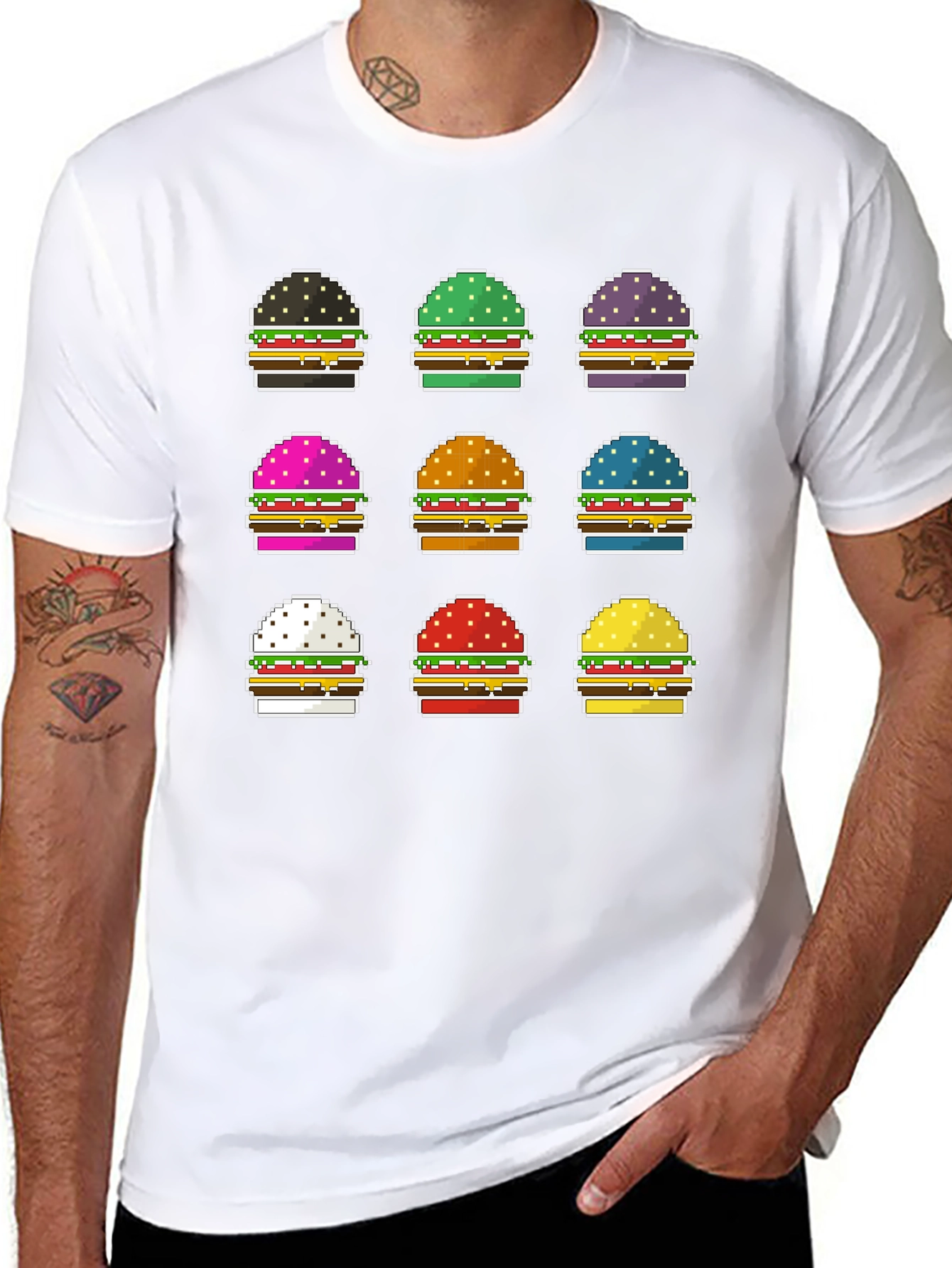 Pixel Burger Graphic Tee - Funky Foodie Fashion