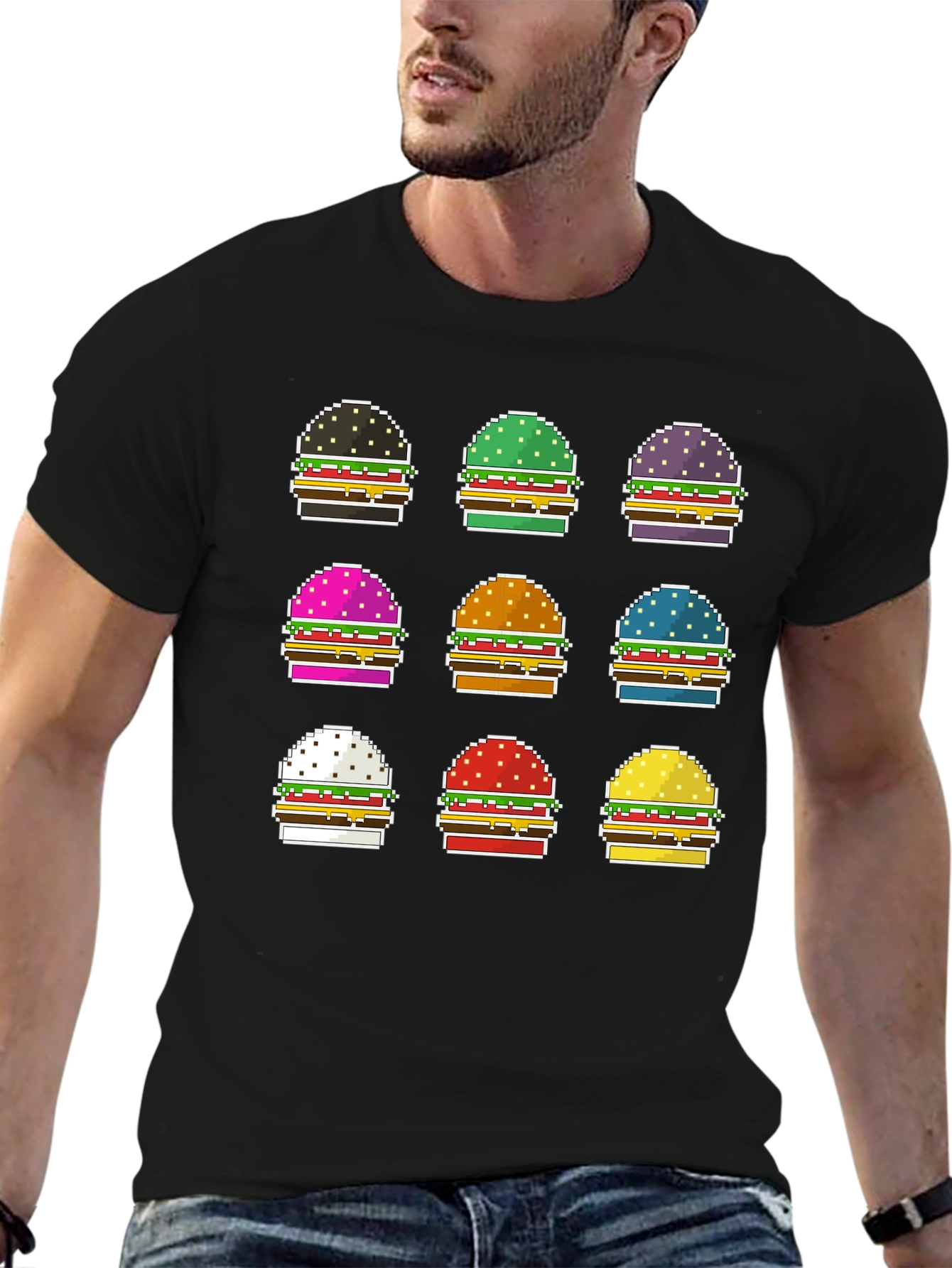 Pixel Burger Graphic Tee - Funky Foodie Fashion