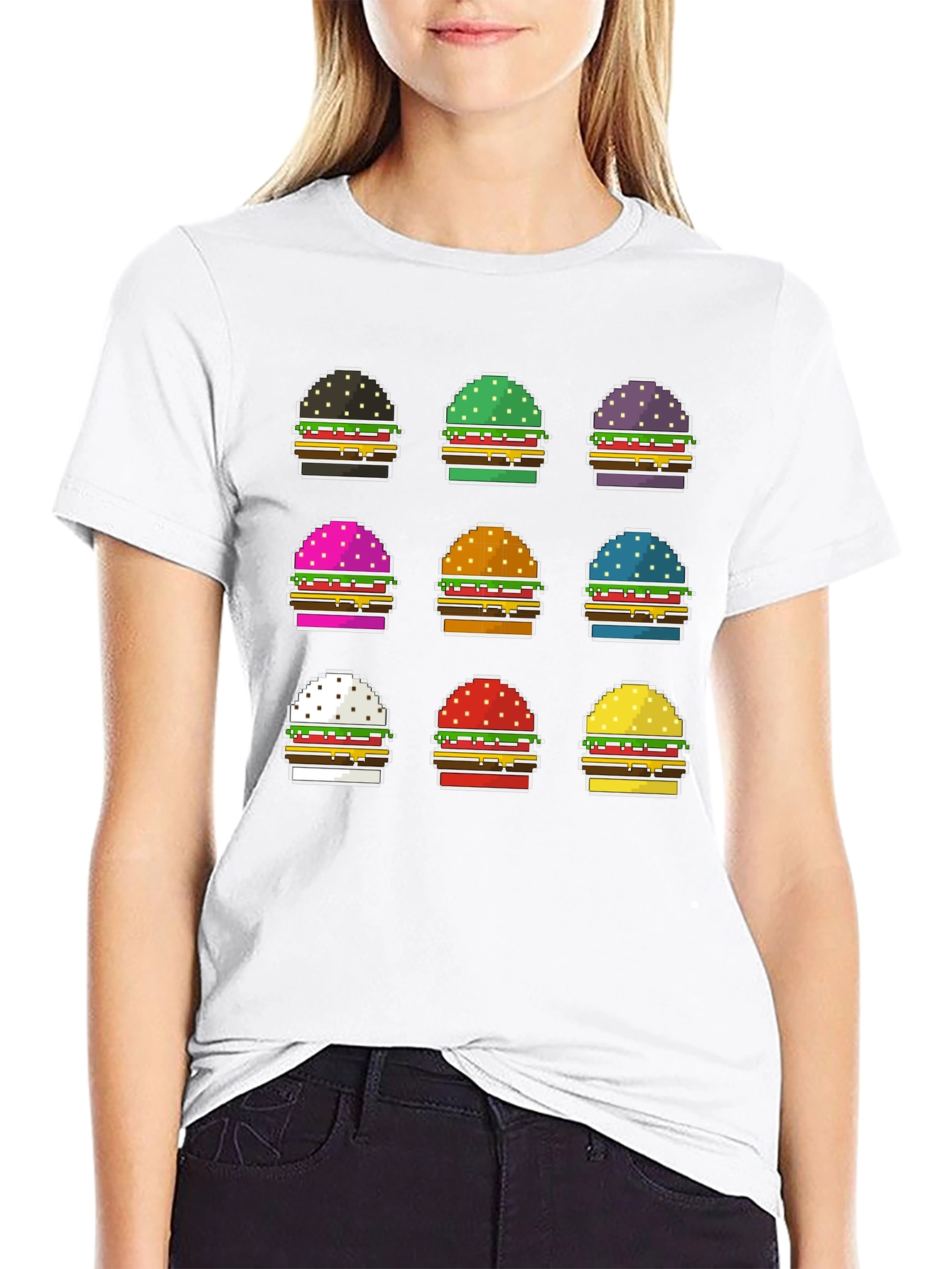 Pixel Burger Graphic Tee - Funky Foodie Fashion
