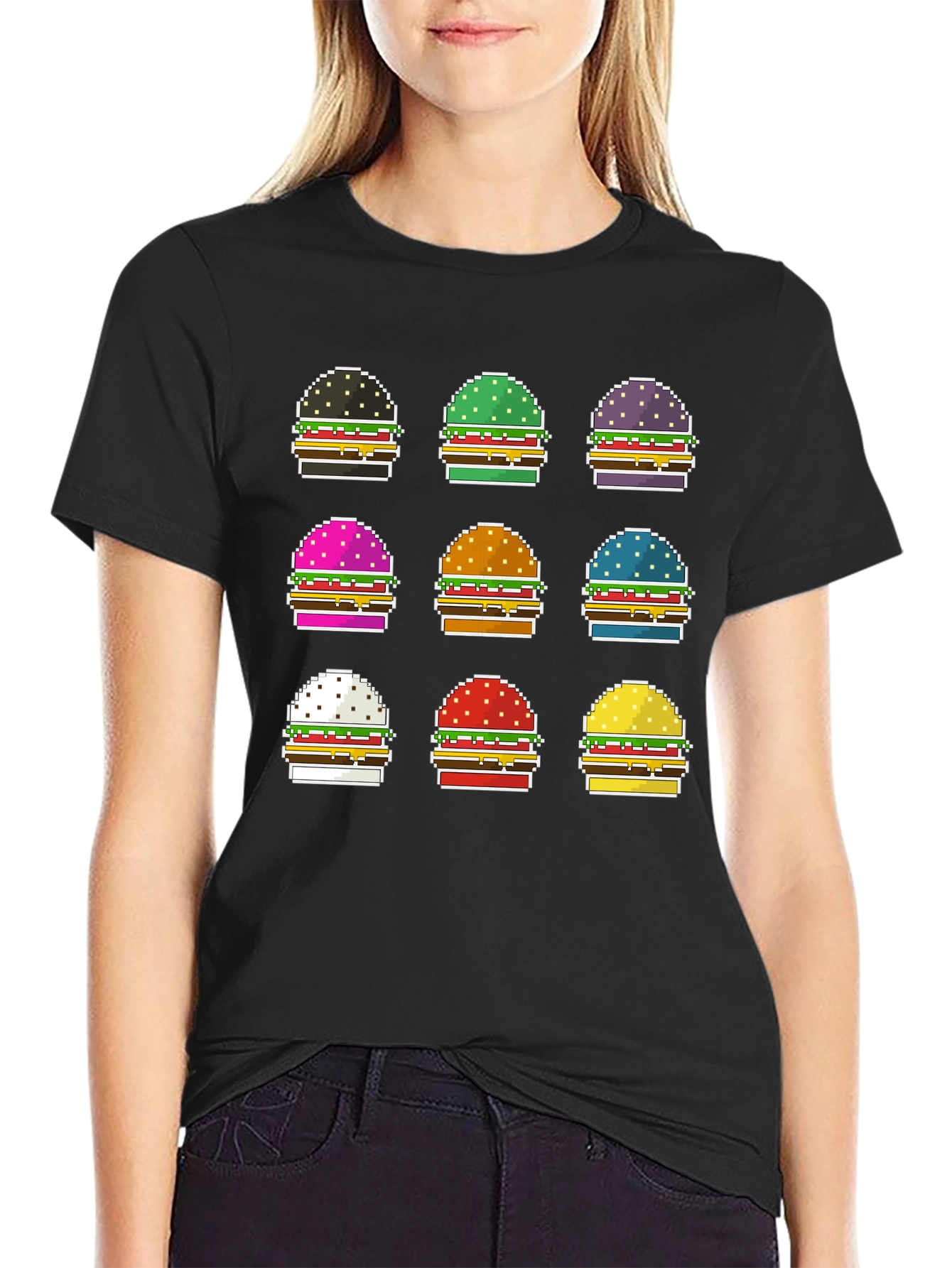 Pixel Burger Graphic Tee - Funky Foodie Fashion