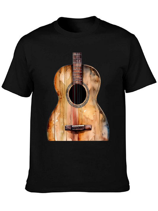 Guitar Graphic Tee - Musical Watercolor Design T-Shirt