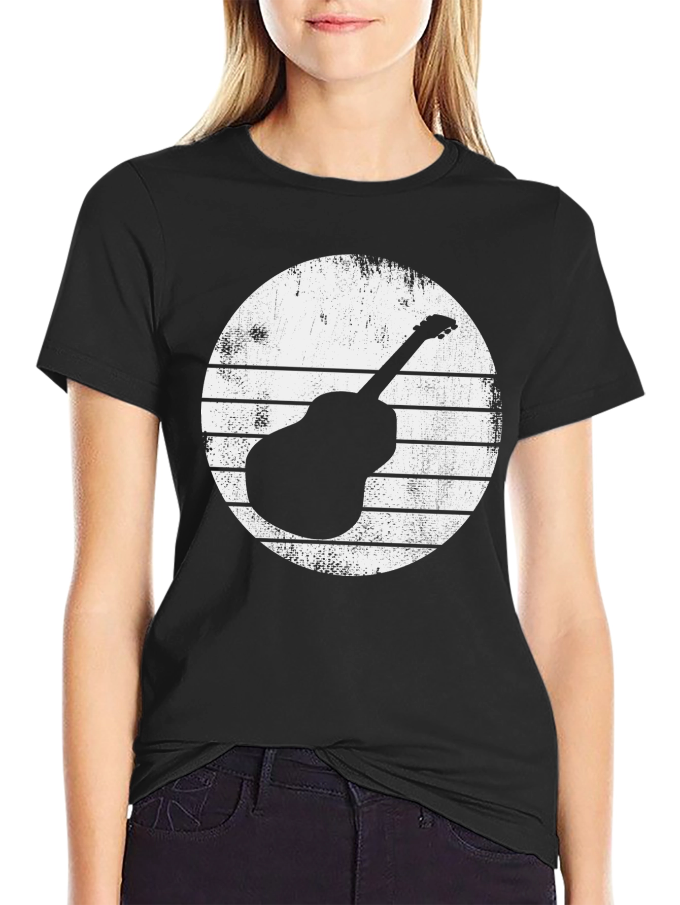 Guitar Graphic Tee - Retro Style Black T-Shirt