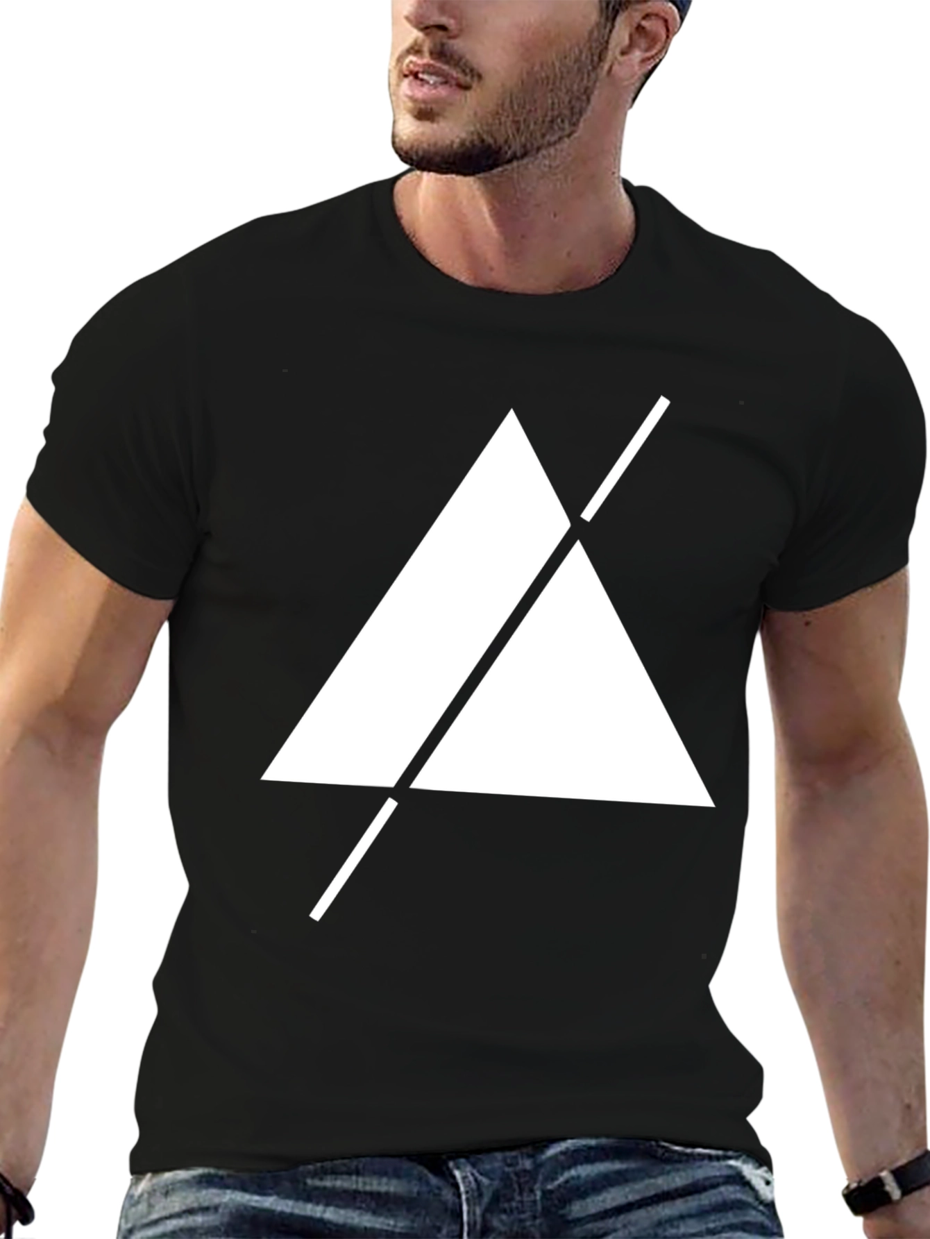 Minimalist Triangle Slash Graphic T-Shirt - Black