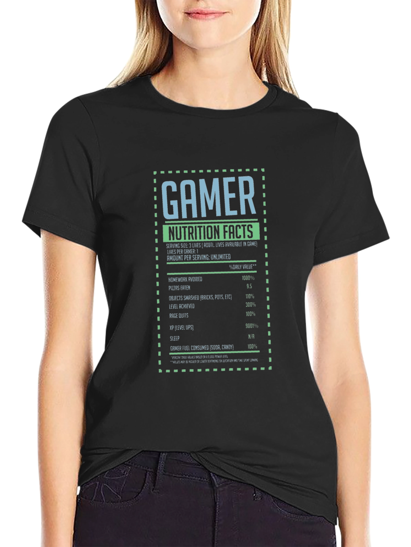 Gamer Nutrition Facts Graphic T-Shirt - Black