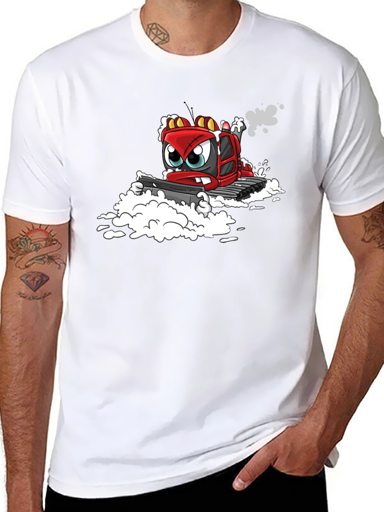 Cartoon Snowplow Graphic Tee - Black
