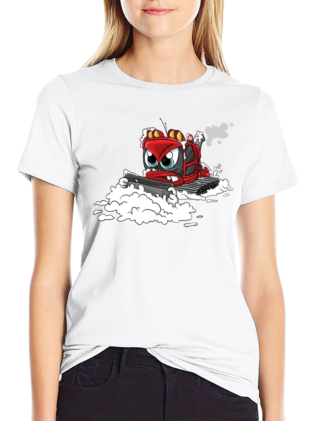 Cartoon Snowplow Graphic Tee - Black