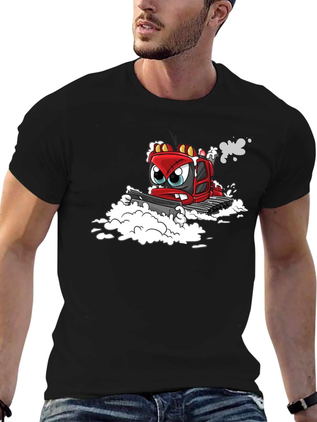Cartoon Snowplow Graphic Tee - Black