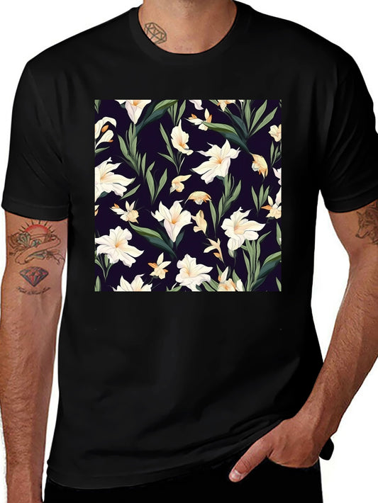 Floral Patterned Black T-Shirt