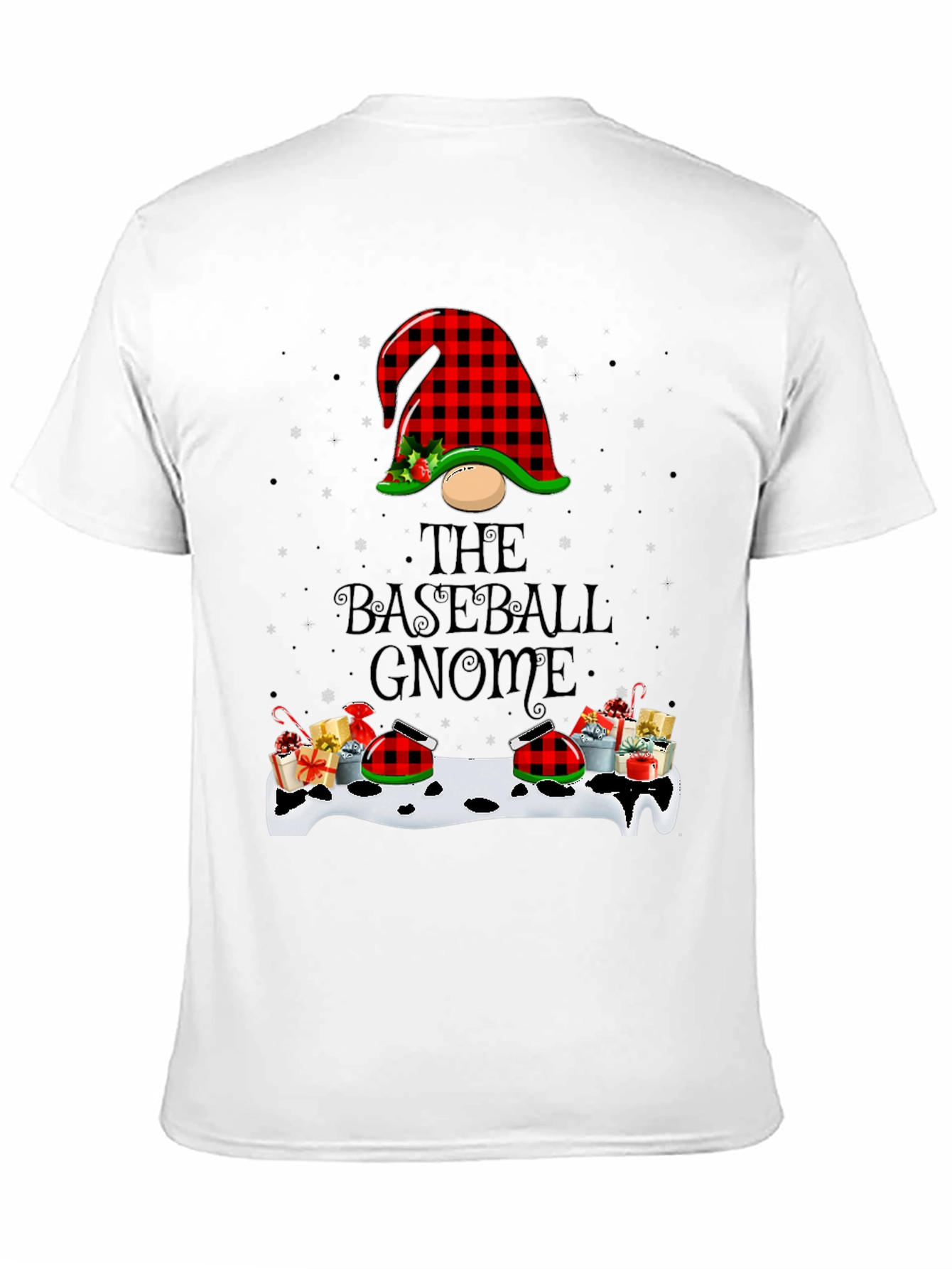 Baseball Gnome Christmas T-Shirt - Buffalo Plaid