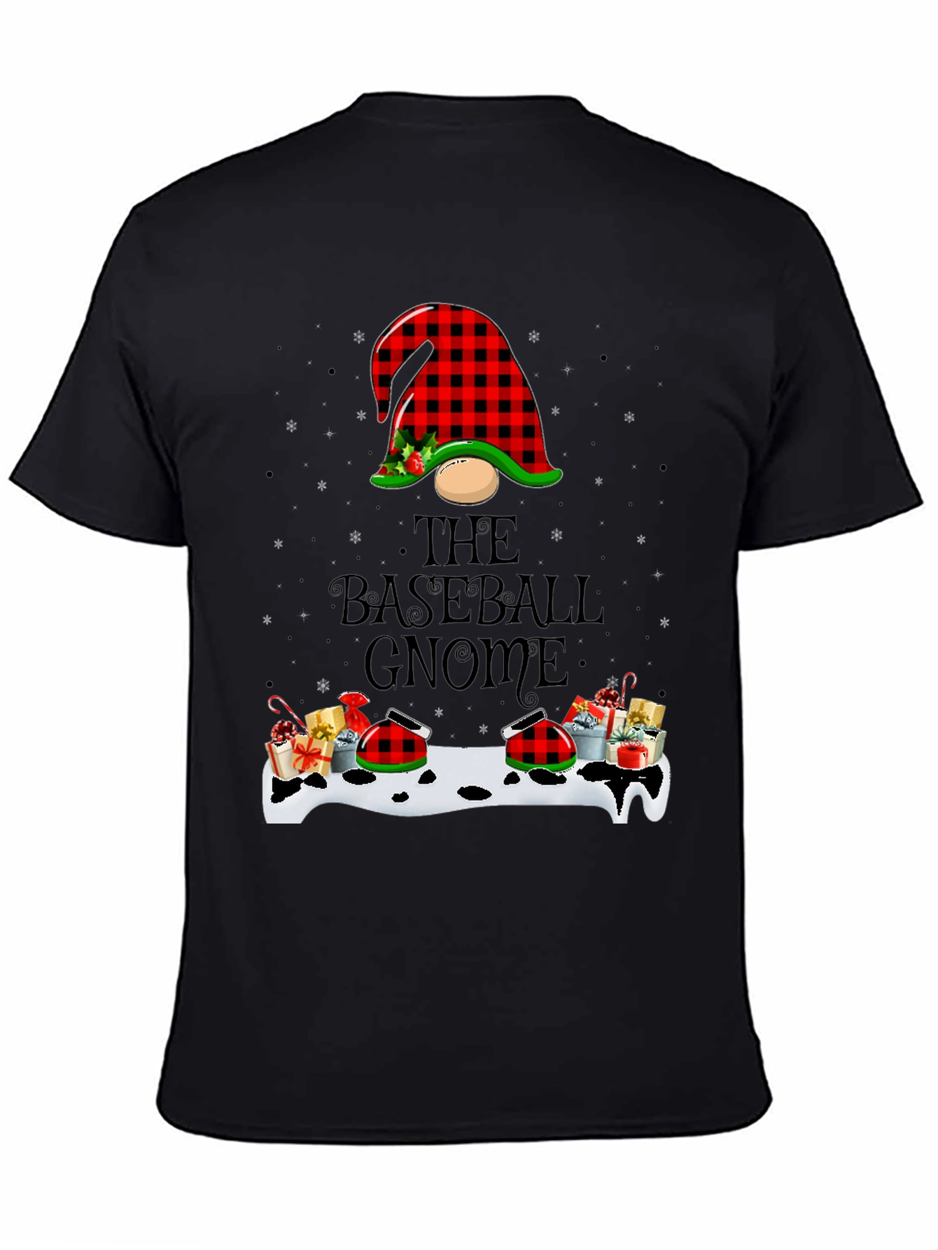 Baseball Gnome Christmas T-Shirt - Buffalo Plaid