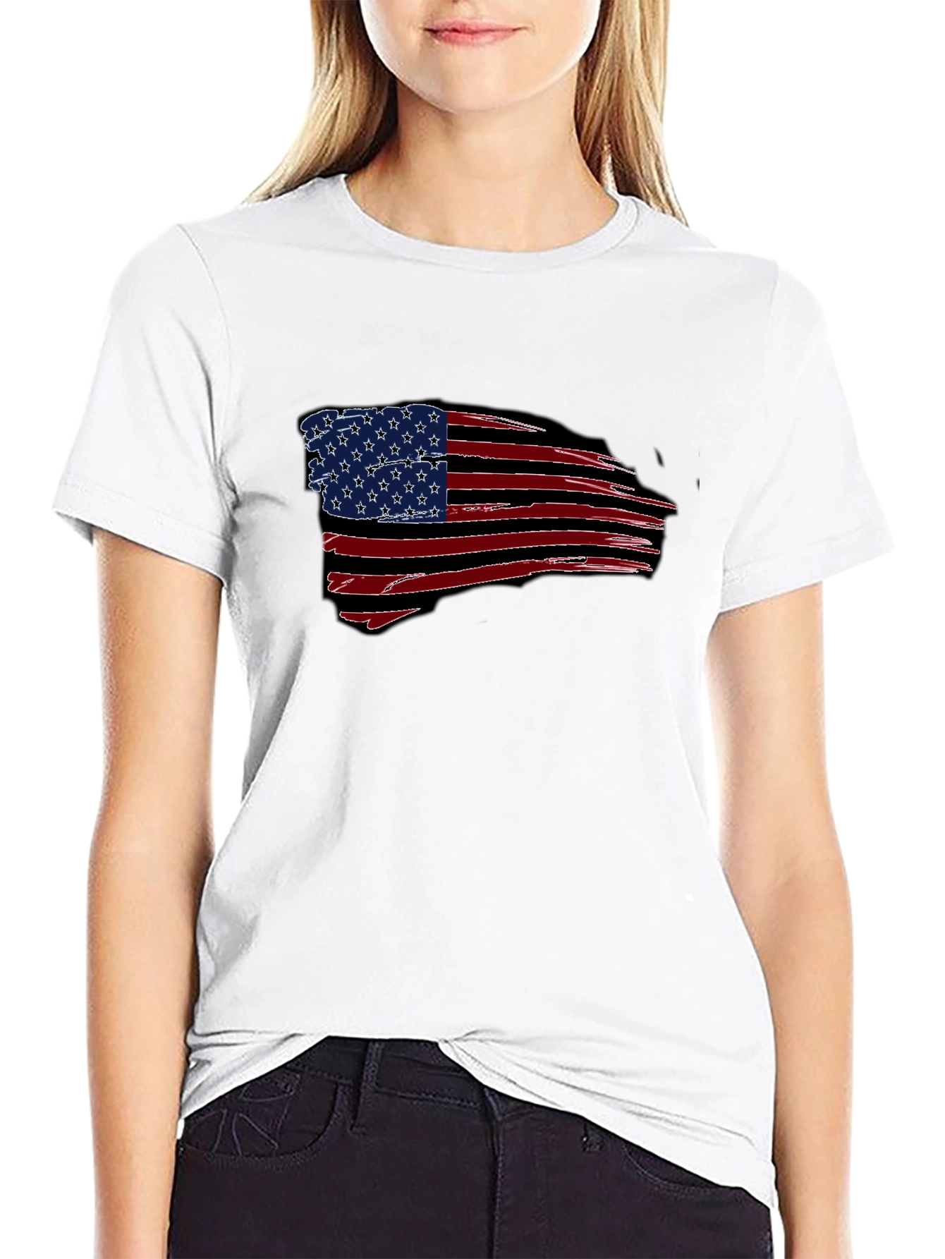 American Flag Graphic Print Black T-Shirt
