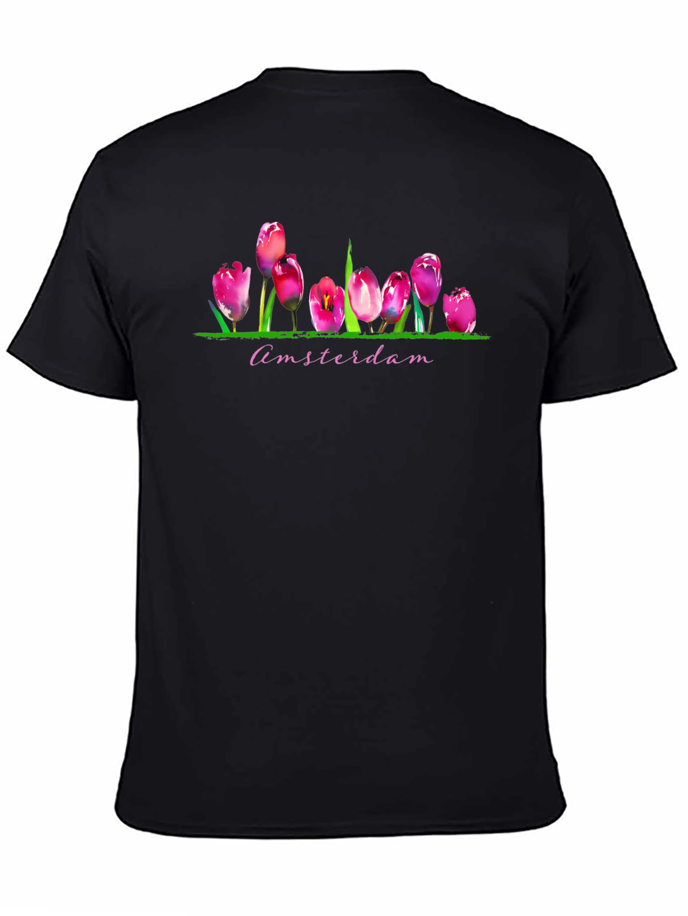 Amsterdam Tulip Graphic Print Mens Black T-Shirt