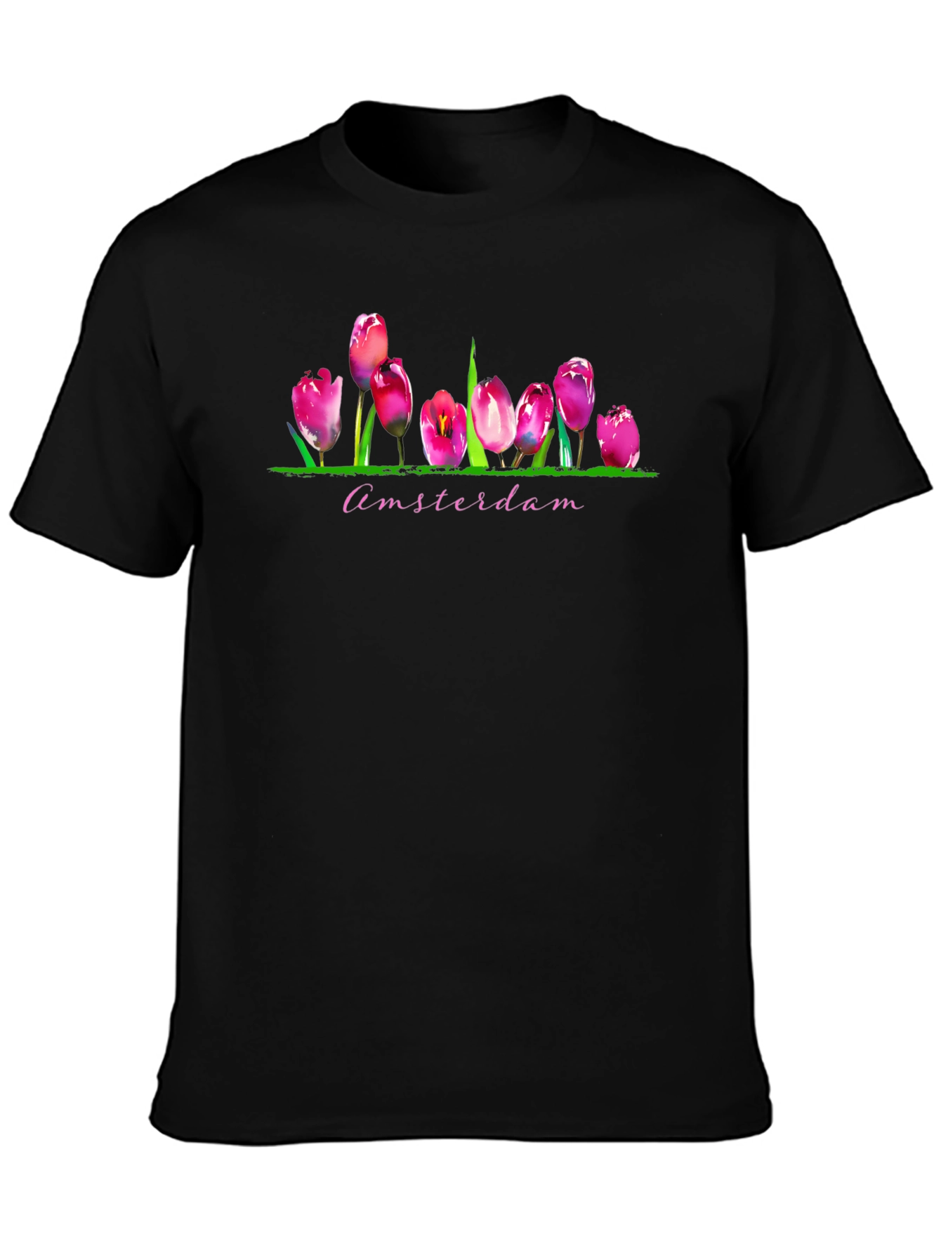 Amsterdam Tulip Graphic Print Mens Black T-Shirt