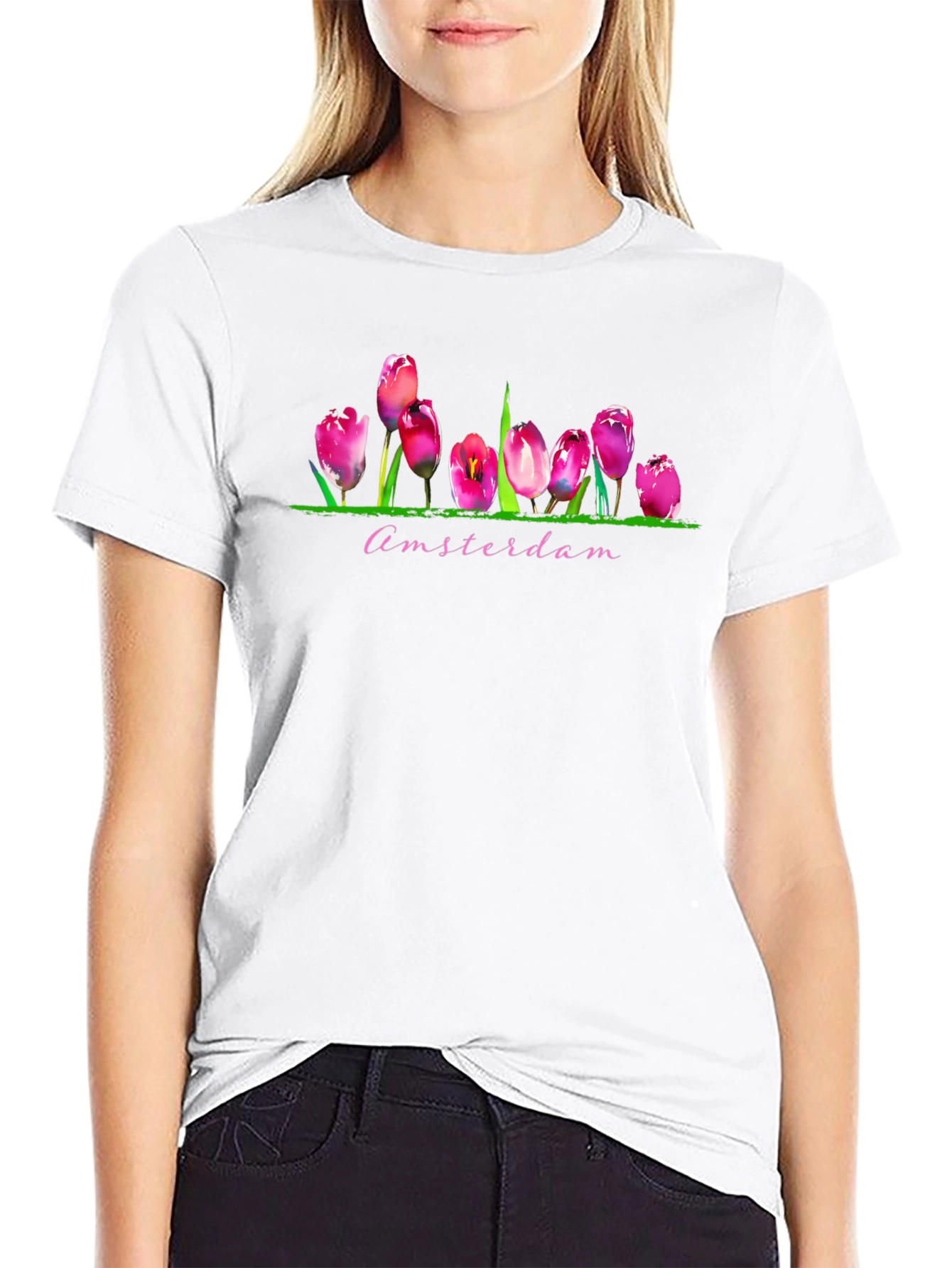 Amsterdam Tulip Graphic Print Mens Black T-Shirt