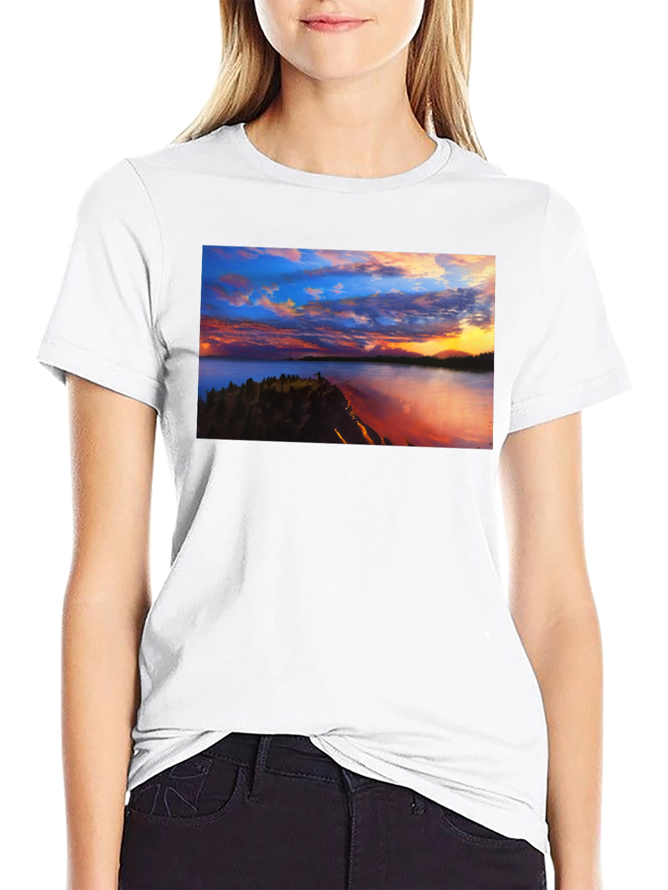 Sunset Lake Graphic Tee - Black Casual T-Shirt