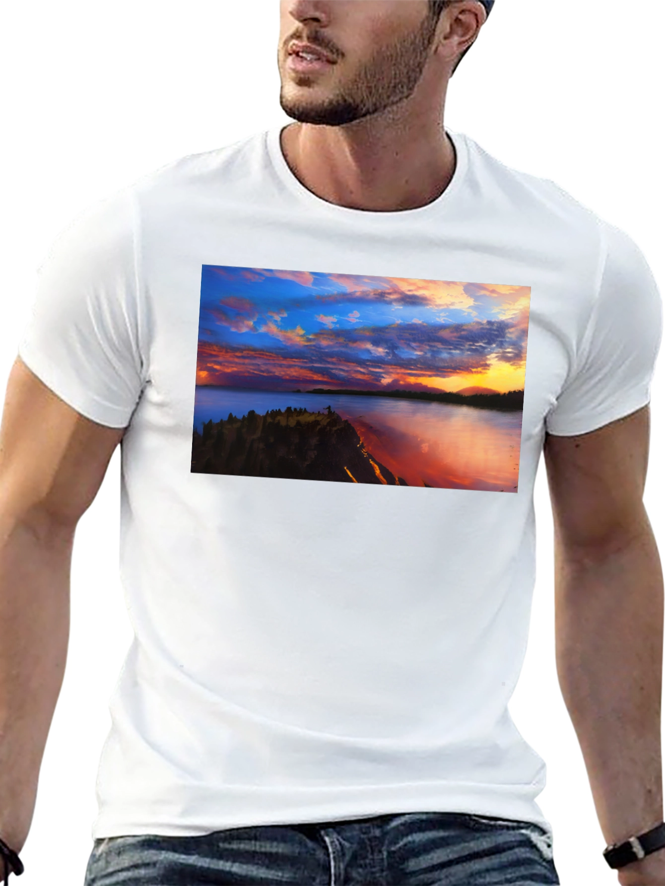 Sunset Lake Graphic Tee - Black Casual T-Shirt