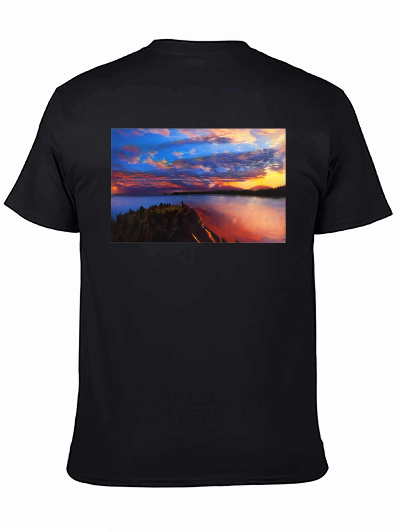 Sunset Lake Graphic Tee - Black Casual T-Shirt