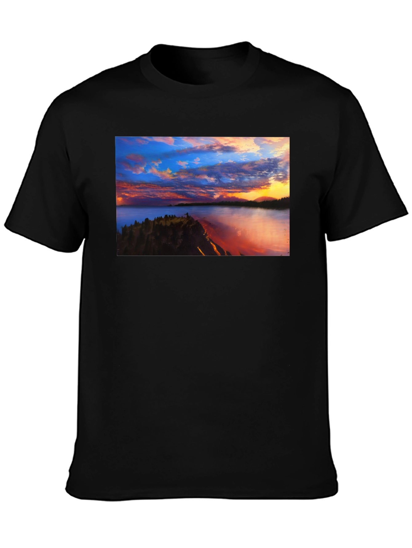 Sunset Lake Graphic Tee - Black Casual T-Shirt