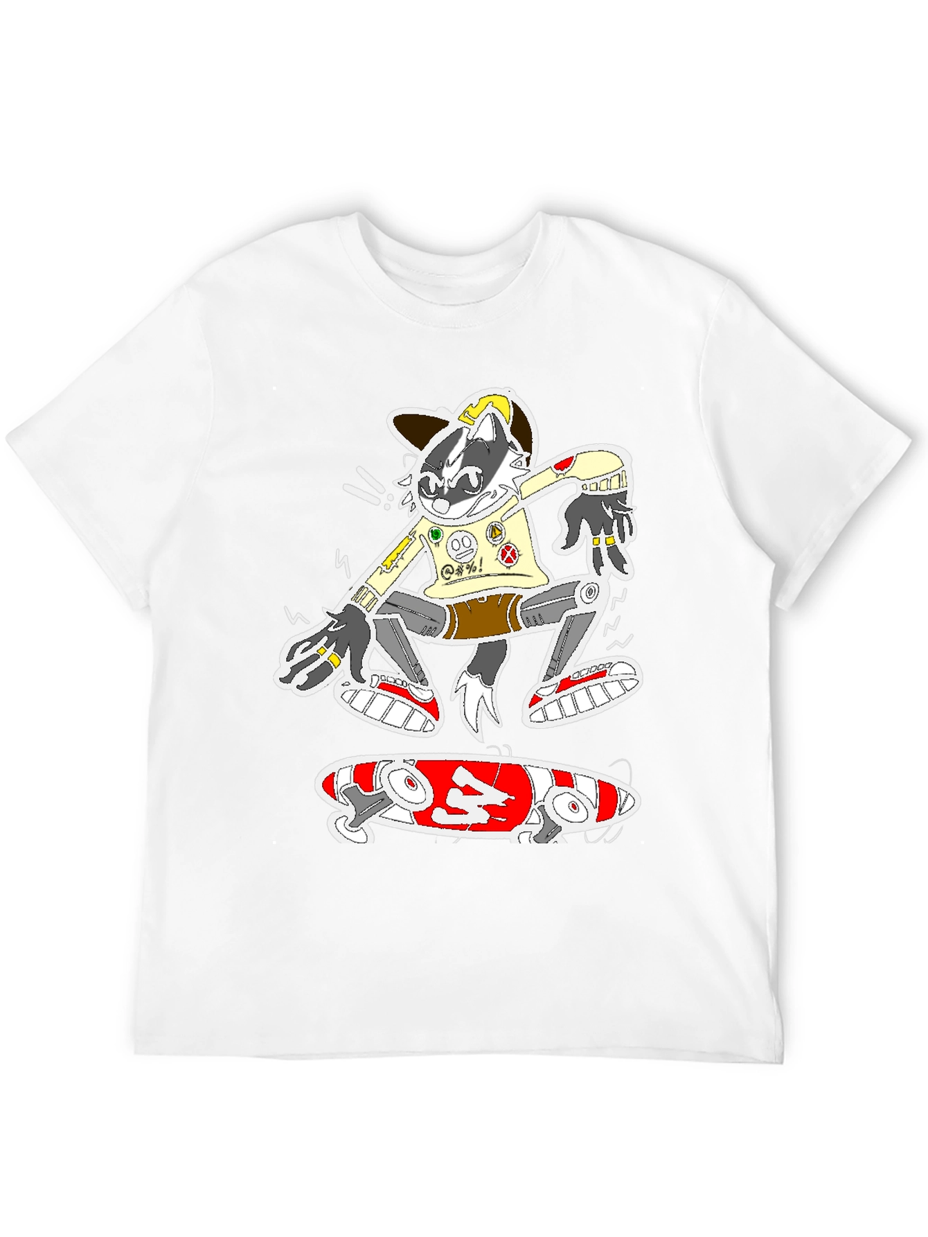 Skater Raccoon Graphic Tee - Black Cotton Blend
