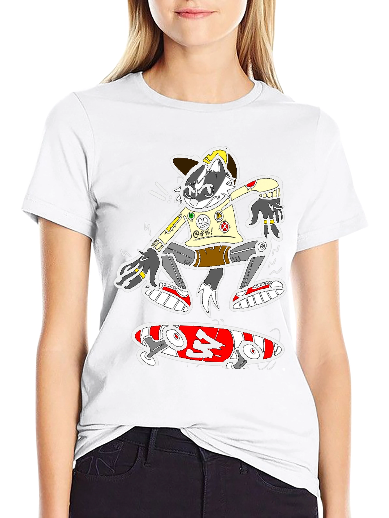 Skater Raccoon Graphic Tee - Black Cotton Blend