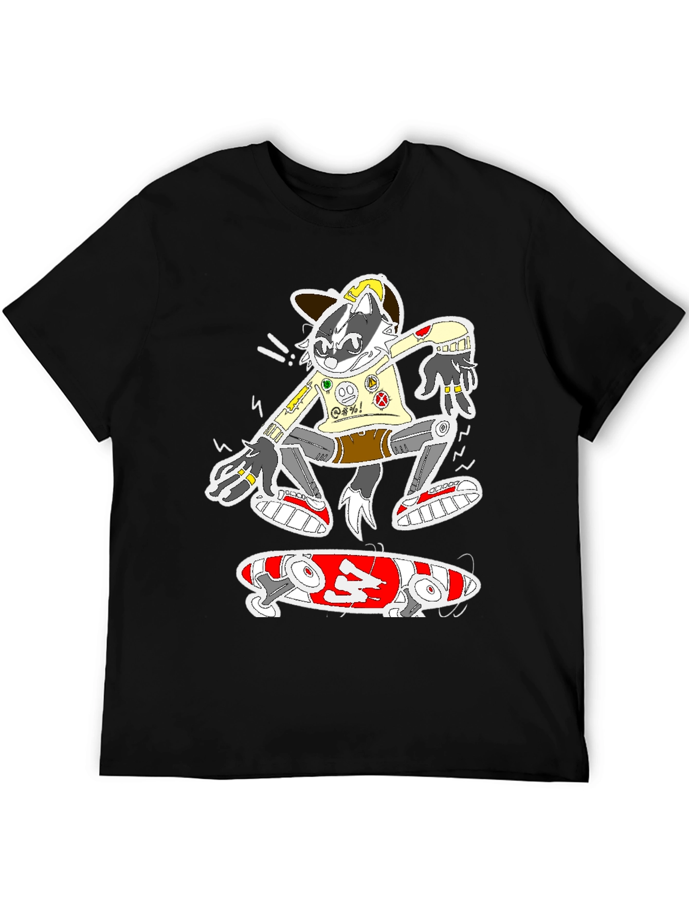 Skater Raccoon Graphic Tee - Black Cotton Blend