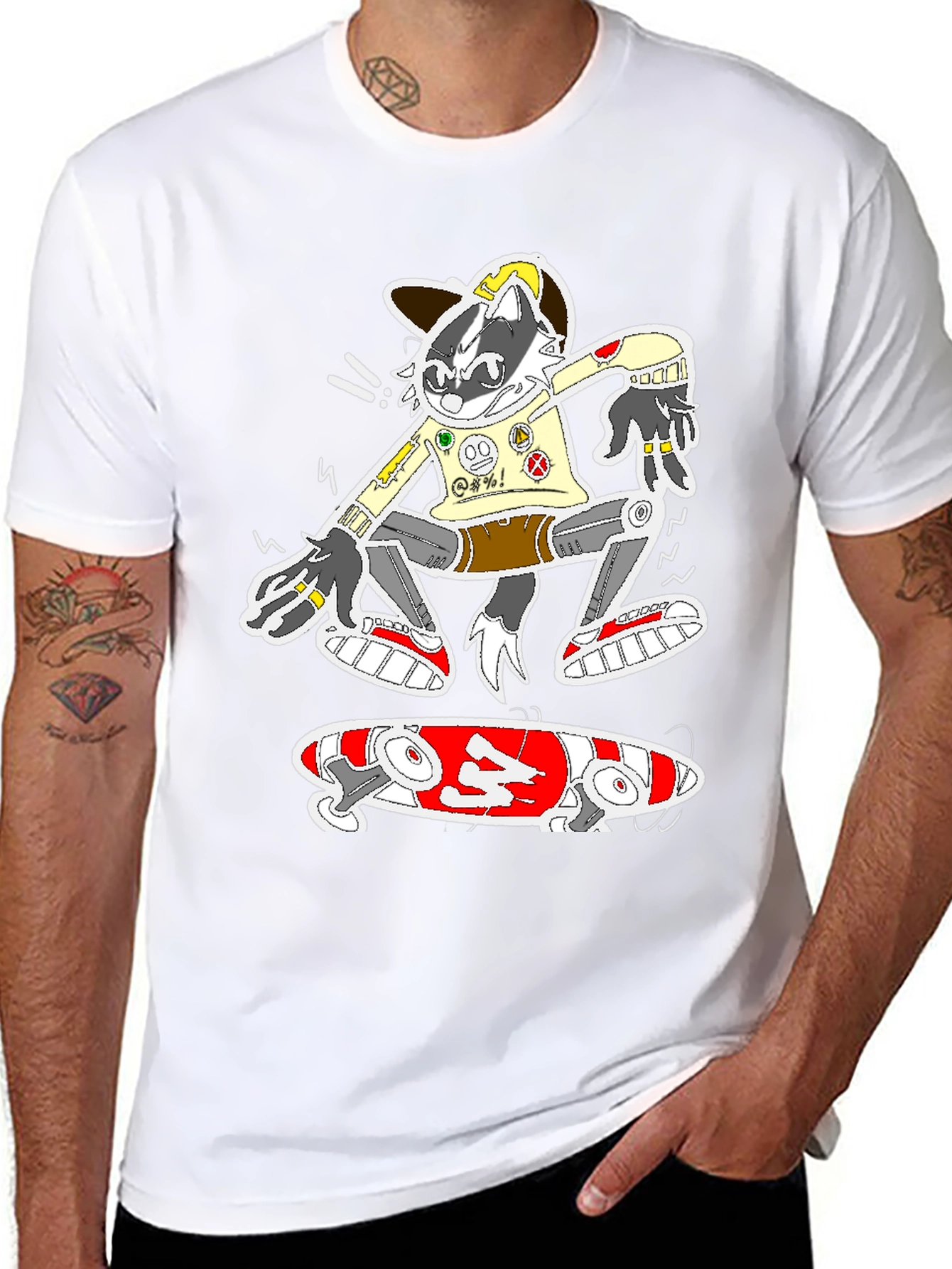 Skater Raccoon Graphic Tee - Black Cotton Blend