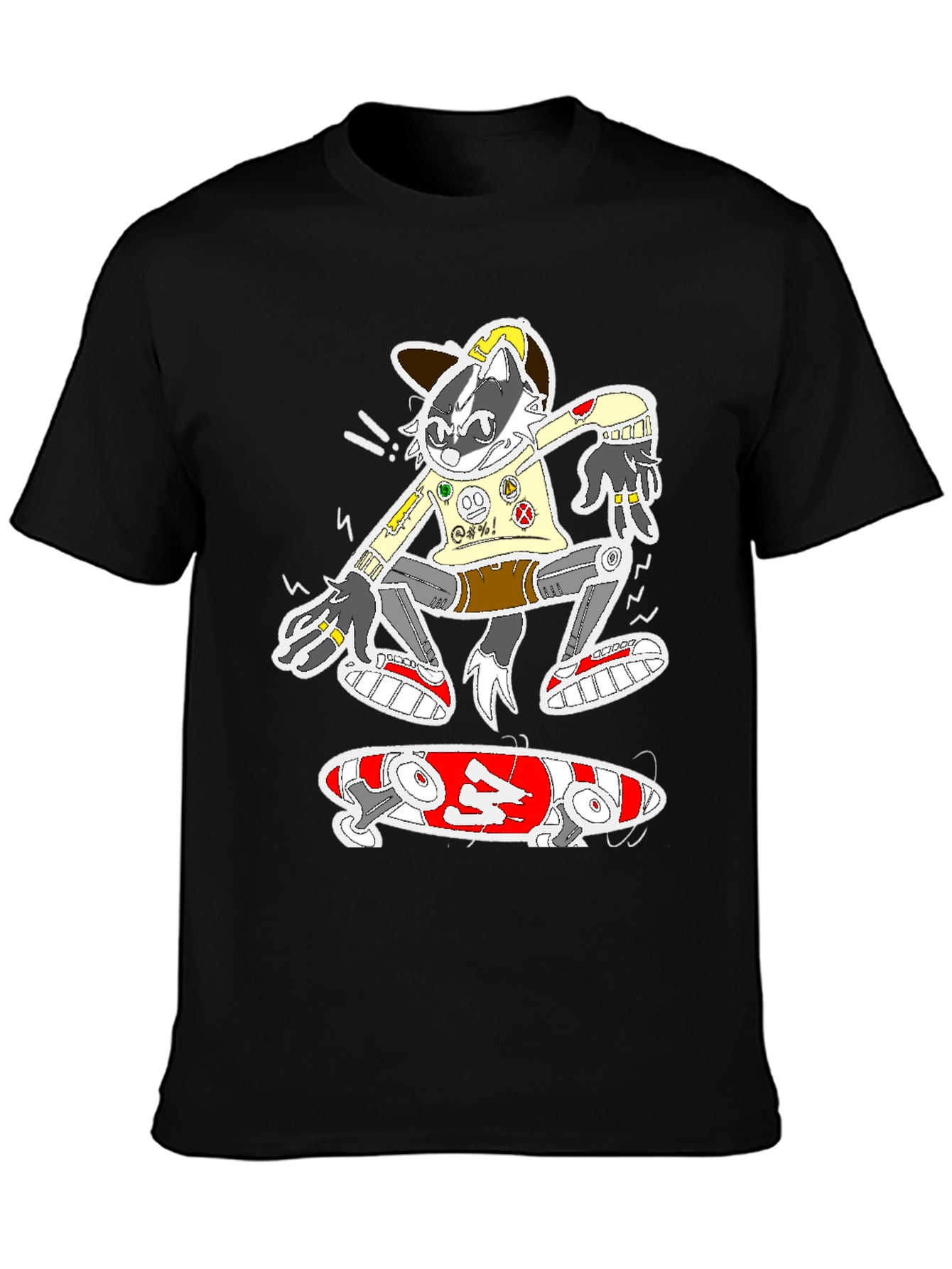 Skater Raccoon Graphic Tee - Black Cotton Blend