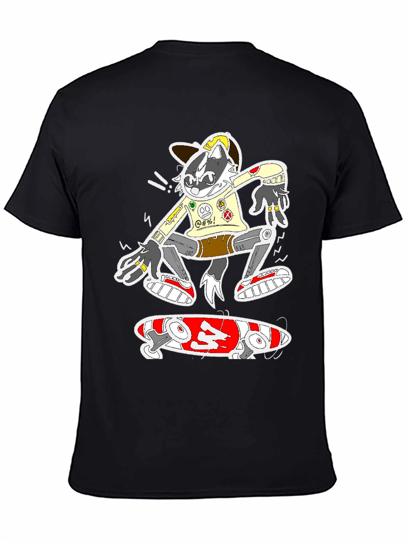 Skater Raccoon Graphic Tee - Black Cotton Blend