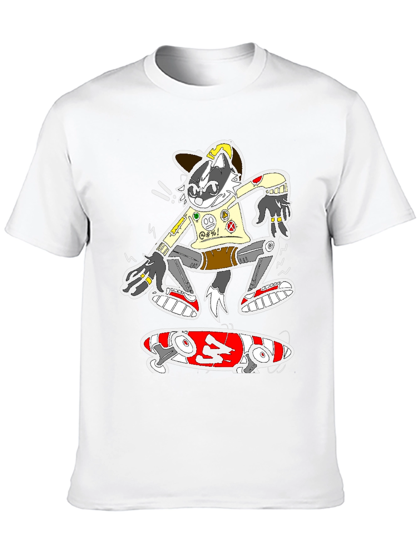 Skater Raccoon Graphic Tee - Black Cotton Blend