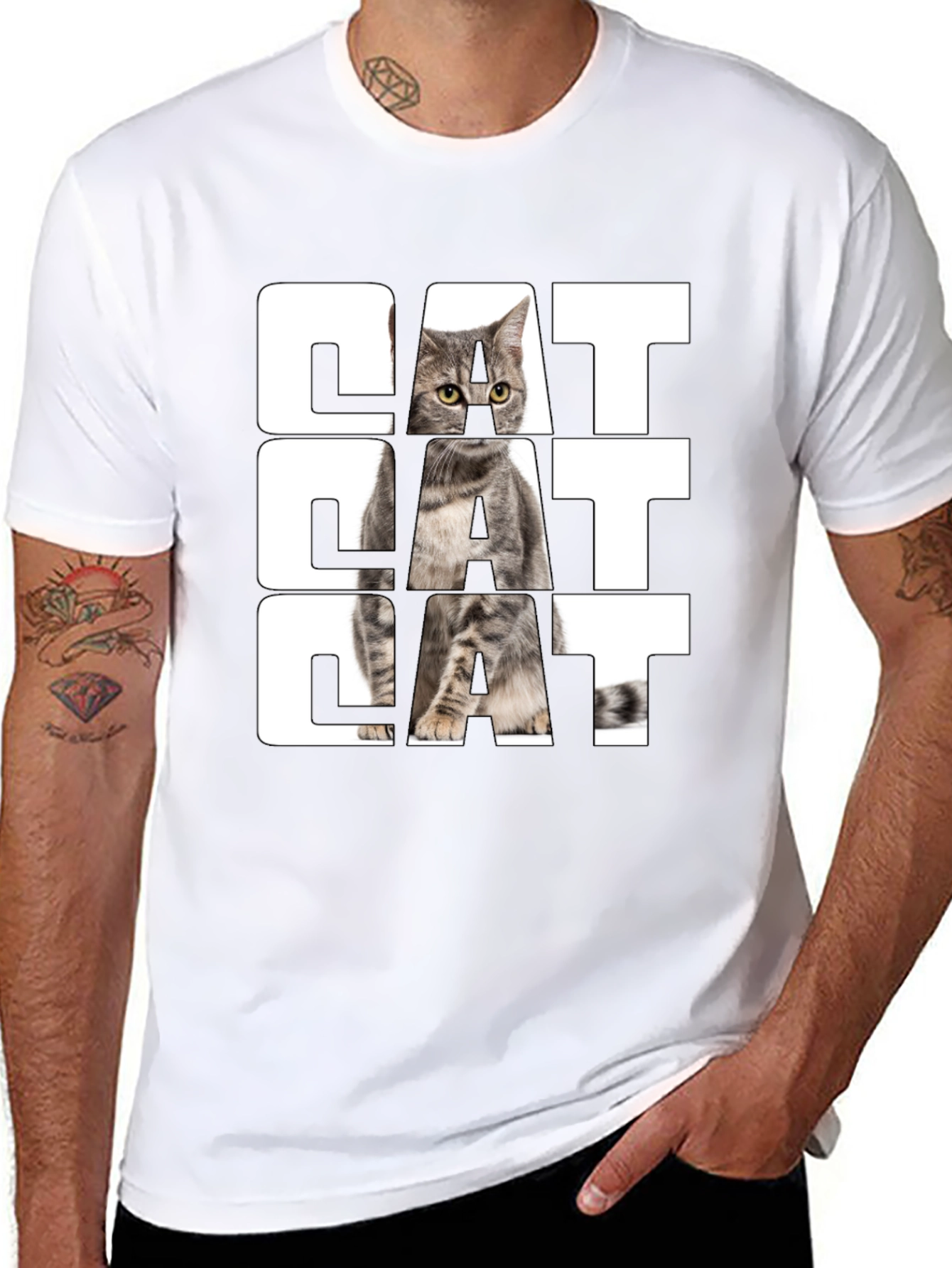 Cat Graphic Print Black T-Shirt