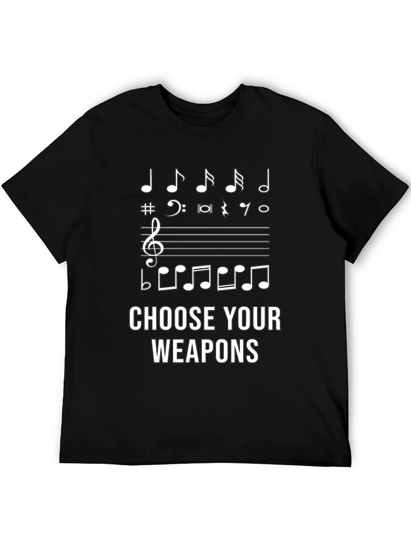Musical Notes Choose Your Weapons Black T-shirt