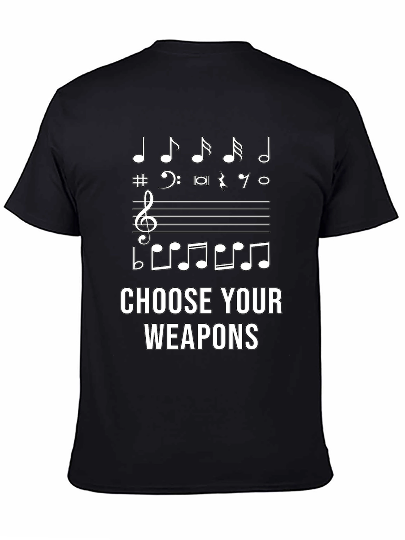 Musical Notes Choose Your Weapons Black T-shirt