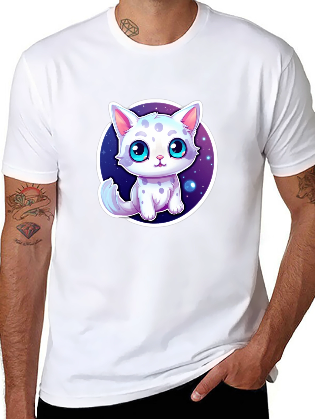 Cute Cartoon Cat T-Shirt - Unisex Black Tee