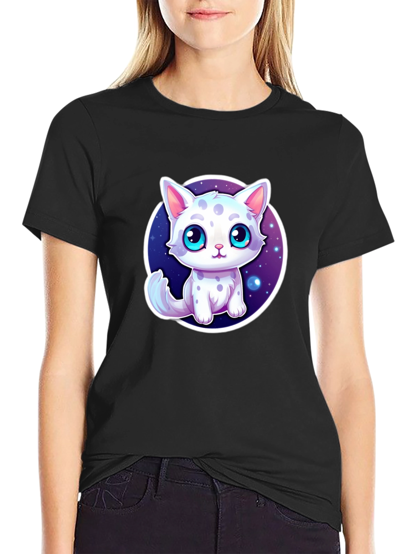 Cute Cartoon Cat T-Shirt - Unisex Black Tee